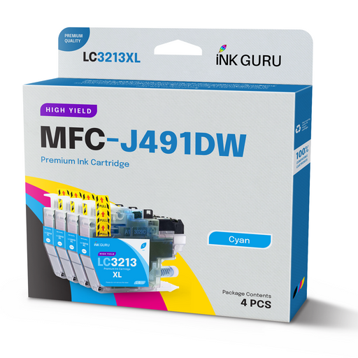 Compatible Brother 1 Set of 4 Cyan MFC-J491DW Ink Cartridges (LC3211/LC3213)