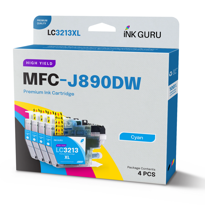 Compatible Brother 1 Set of 4 Cyan MFC-J890DW Ink Cartridges (LC3211/LC3213)