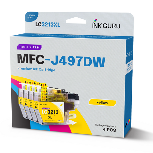 Compatible Brother 1 Set of 4 Yellow MFC-J497DW Ink Cartridges (LC3211/LC3213)