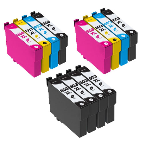 Epson WF-2830DWF Ink - Pack of 12 2 Packs 4  Black Value Multipack. High Capacity Compatible Ink Cartridges (603XL)