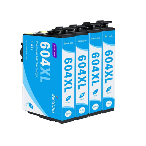Epson 604XL Cyan Ink - Pack of 4 Cyan Value Multipack, High Capacity 604XL Compatible Ink Cartridges