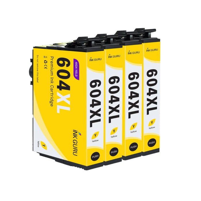 Epson 604XL Yellow Ink - Pack of 4 Yellow Value Multipack, High Capacity 604XL Compatible Ink Cartridges