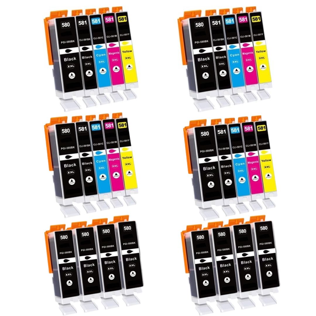 Canon TS8351 28 Pack 4 Packs of 5 8 Large Black Value Multipack High Capacity PGI-580XXL / CLI-581XXL Compatible Ink Cartridges
