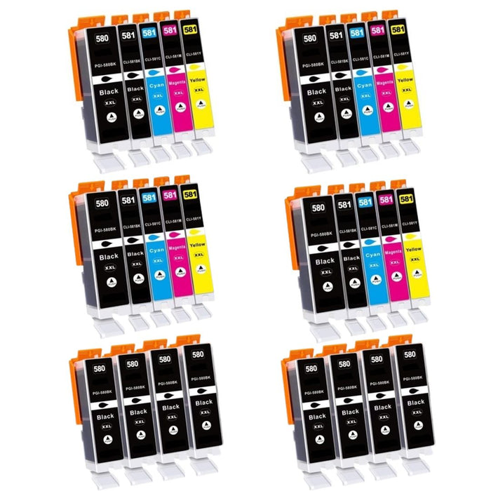Canon TS8252 28 Pack 4 Packs of 5 8 Large Black Value Multipack High Capacity PGI-580XXL / CLI-581XXL Compatible Ink Cartridges