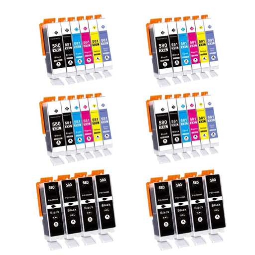 Canon TS8152 32 Pack 4 Packs of 6 8 Large Black Value Multipack High Capacity PGI-580XXL / CLI-581XXL Compatible Ink Cartridges