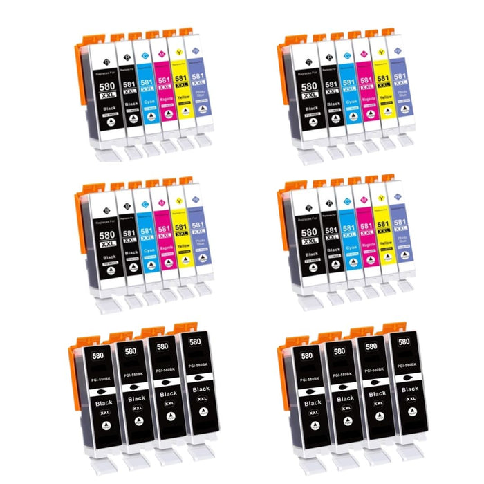 Canon TS705a 32 Pack 4 Packs of 6 8 Large Black Value Multipack High Capacity PGI-580XXL / CLI-581XXL Compatible Ink Cartridges