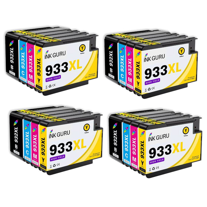 HP OfficeJet 7610 Ink - Pack of 16 4 Packs Value Multipack. High Capacity Compatible Ink Cartridges (932XL/933XL)