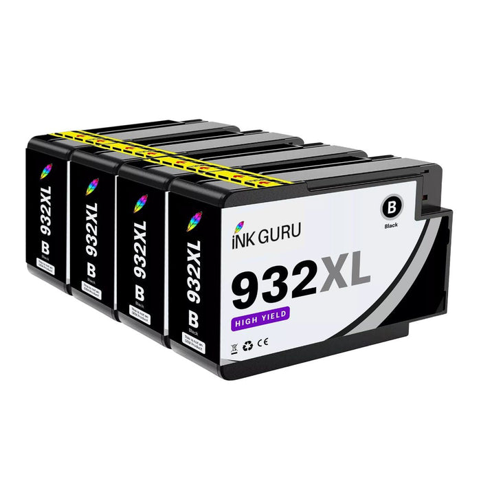 HP OfficeJet 7610 Black Ink - 4 Black Value Pack. High Capacity Compatible Ink Cartridges (932XL/933XL)