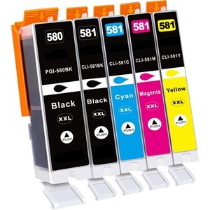 Compatible Canon PGI-580 CLI-581 XXL Ink Cartridges Pack of 5 - 1 Set (1 x PGI-580BK, 1 x CLI-581BK, 1 x CLI581C, 1 x CLI581M, 1 x CLI581Y)