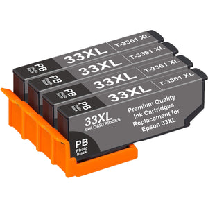 33XL Photo Black Ink - 4 Pack of 33XL Ink - Compatible with Epson 33XL Printers