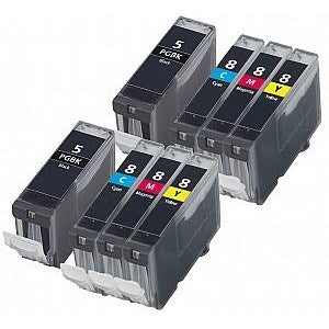 Compatible Canon PGI-5/CLI-8 - Black / Cyan / Magenta / Yellow - Pack of 8 - 2 Sets